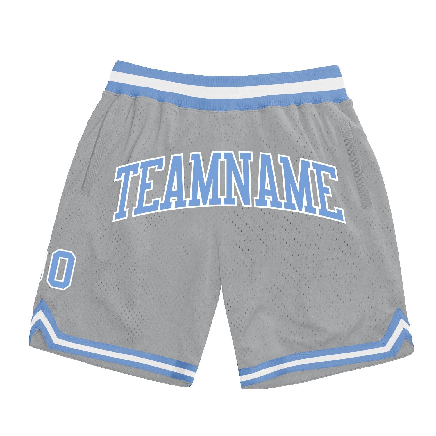 Custom Gray Light Blue-White Authentic Throwback Basketball Shorts - Main View