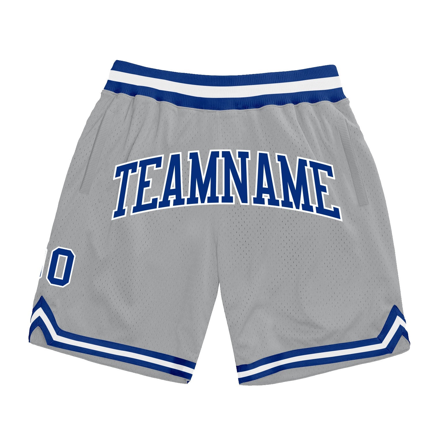 Custom Gray Royal-White Authentic Throwback Basketball Shorts - Main View