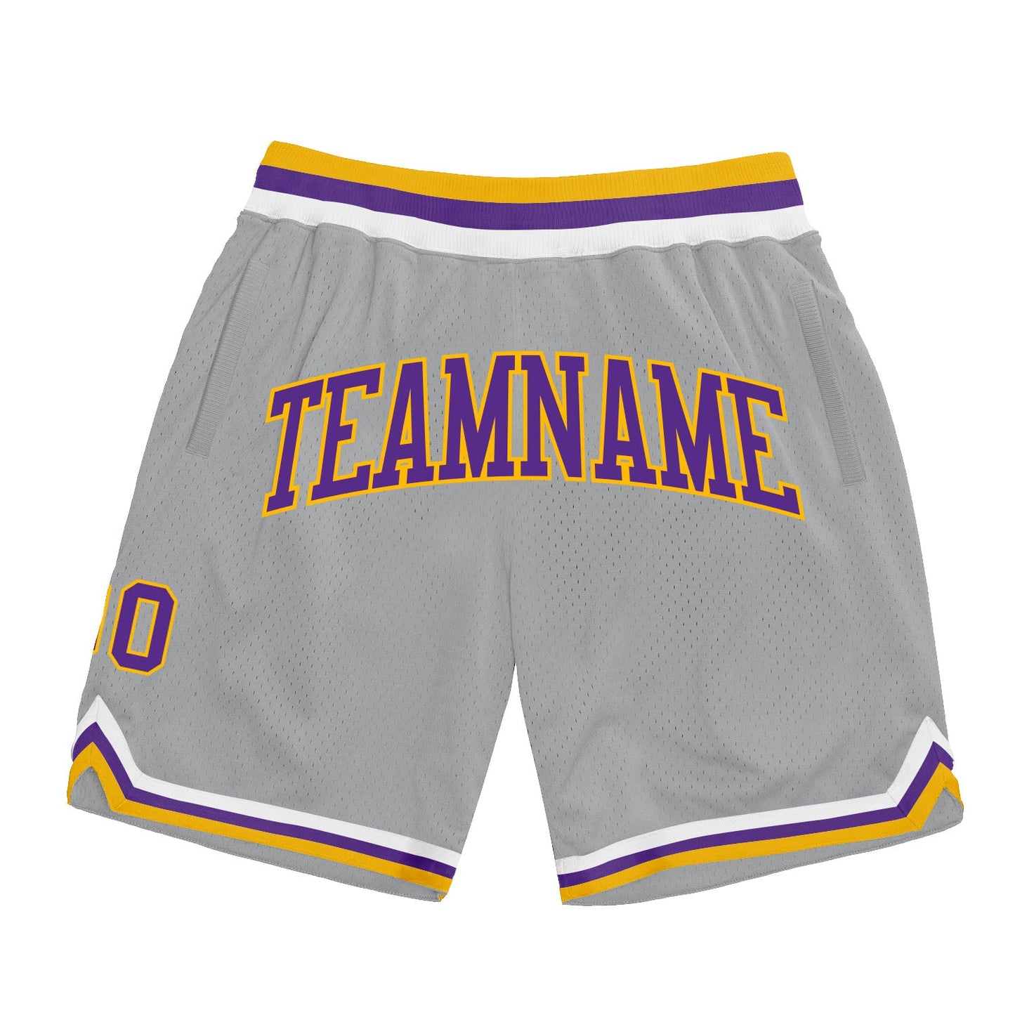Custom Gray Purple-Gold Authentic Throwback Basketball Shorts - Main View