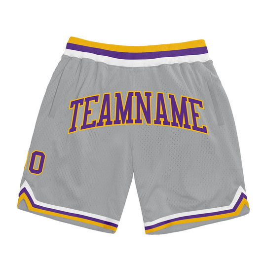 Custom Gray Purple-Gold Authentic Throwback Basketball Shorts - Main View