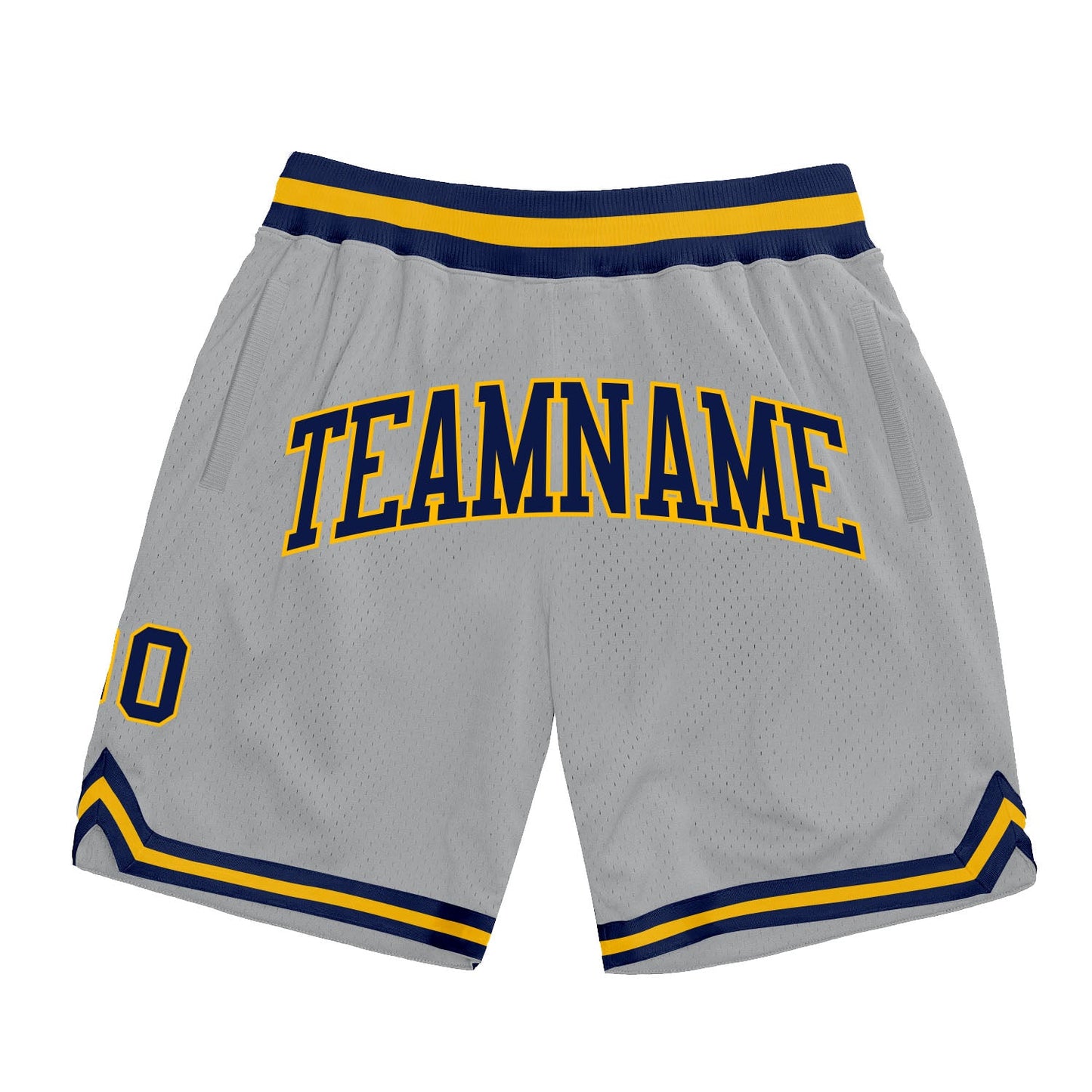 Custom Gray Navy-Gold Authentic Throwback Basketball Shorts - Main View