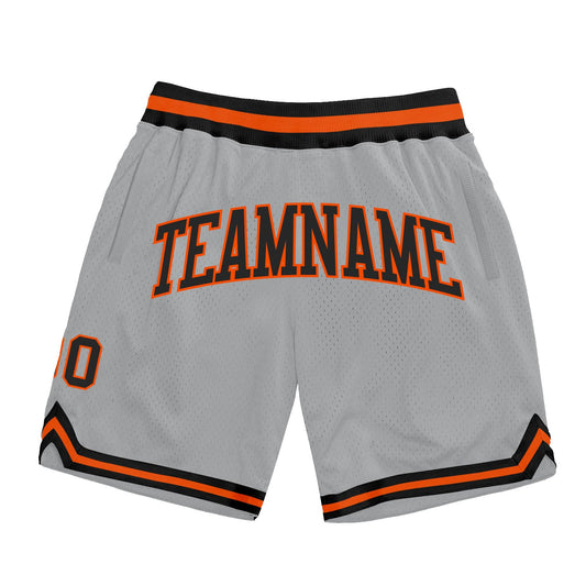 Custom Gray Black-Orange Authentic Throwback Basketball Shorts - Main View