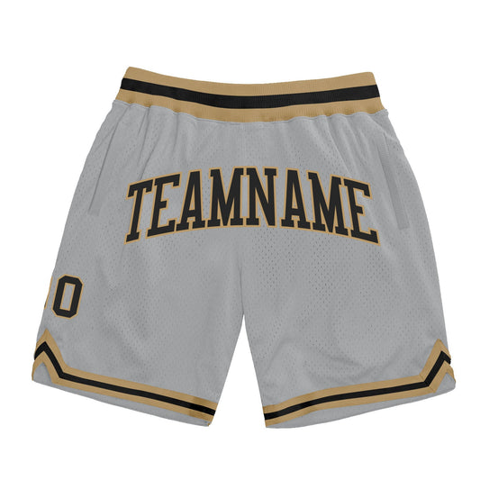 Custom Gray Black-Old Gold Authentic Throwback Basketball Shorts - Main View