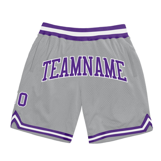 Custom Gray Purple-White Authentic Throwback Basketball Shorts - Main View