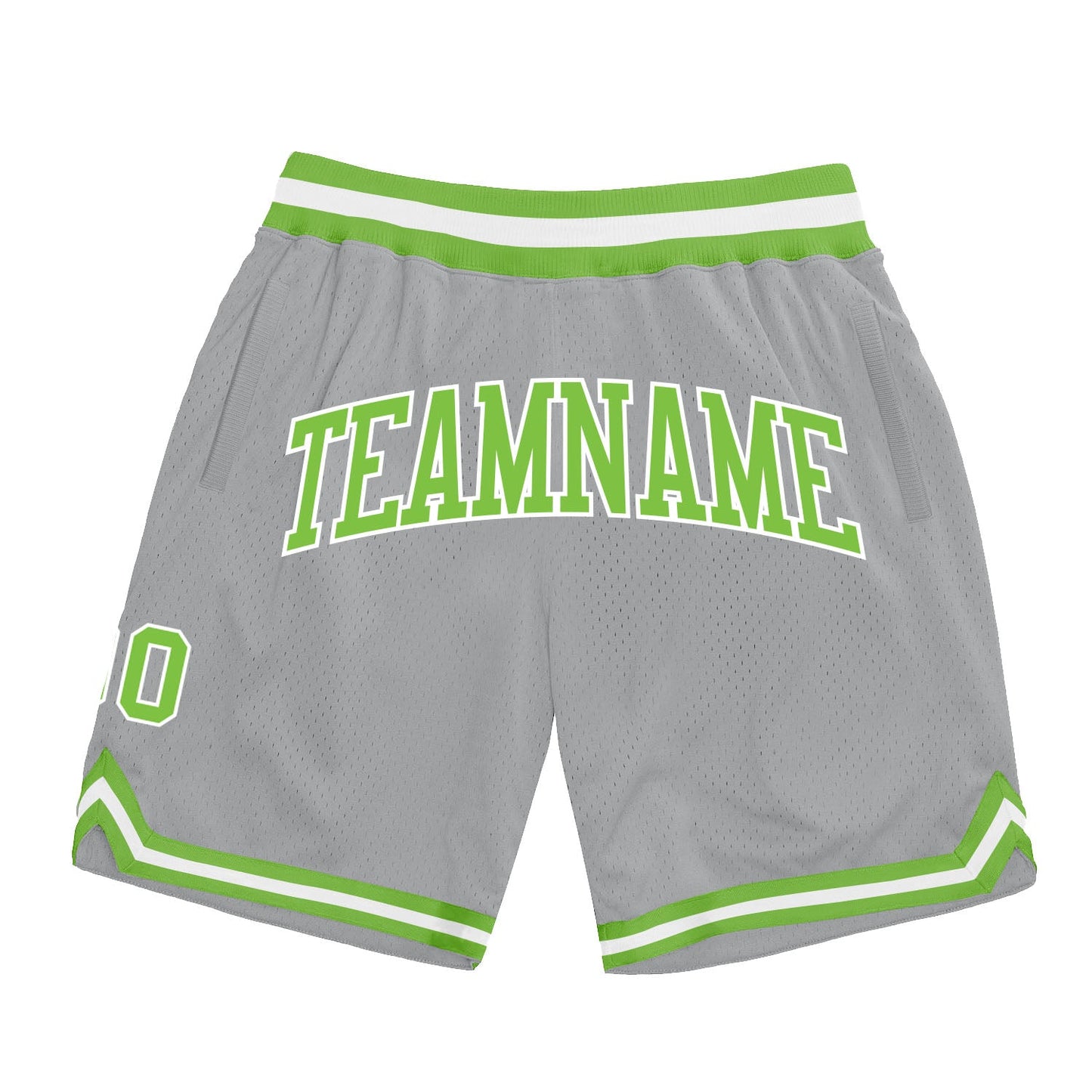 Custom Gray Neon Green-White Authentic Throwback Basketball Shorts - Main View