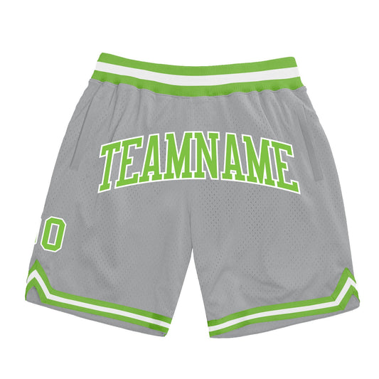 Custom Gray Neon Green-White Authentic Throwback Basketball Shorts - Main View