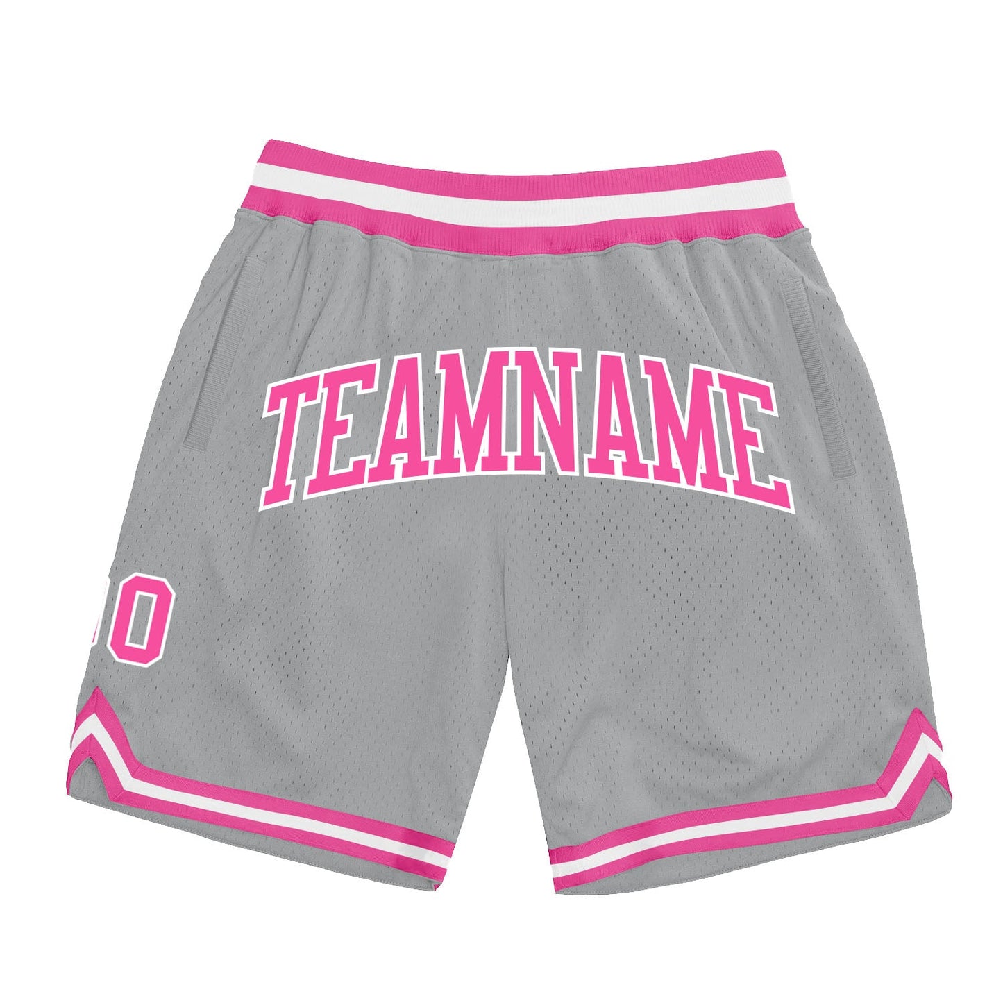 Custom Gray Pink-White Authentic Throwback Basketball Shorts - Main View