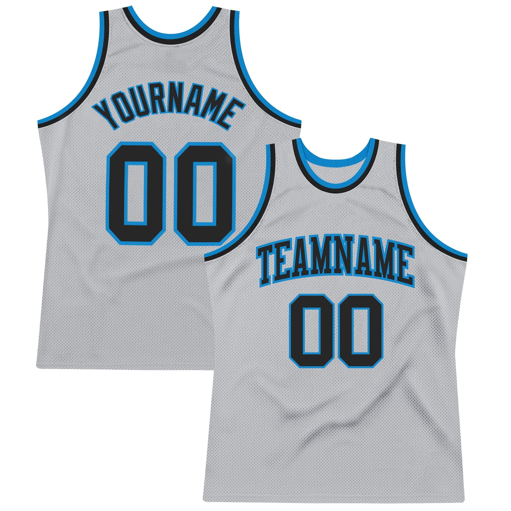 Custom Gray Black-Blue Authentic Throwback Basketball Jersey - Main View