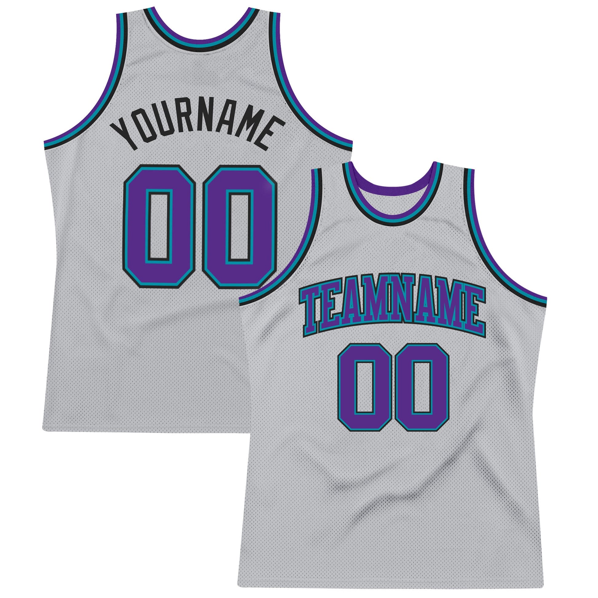 Custom Gray Purple Teal-Black Authentic Throwback Basketball Jersey - Main View