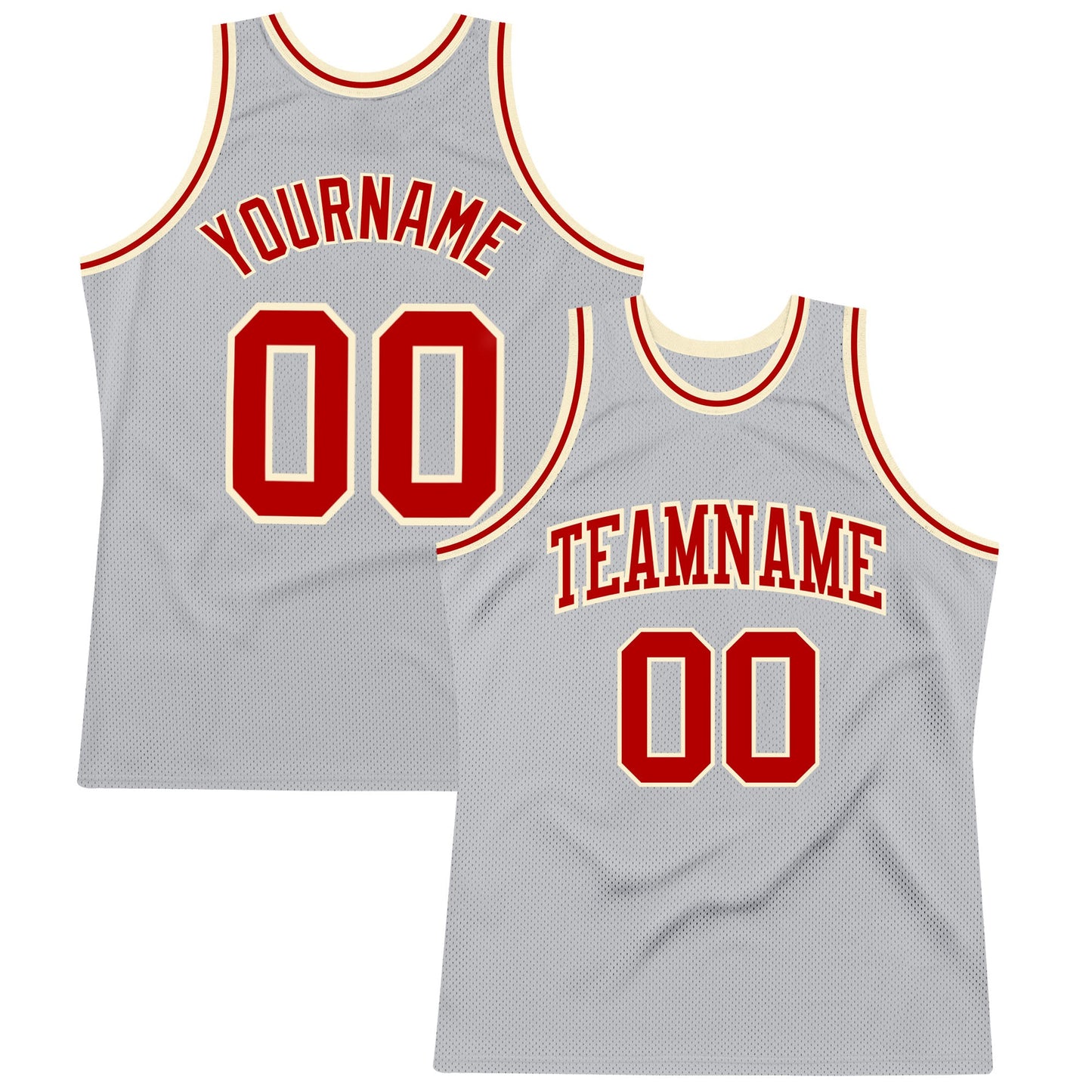 Custom Gray Red-Cream Authentic Throwback Basketball Jersey - Main View