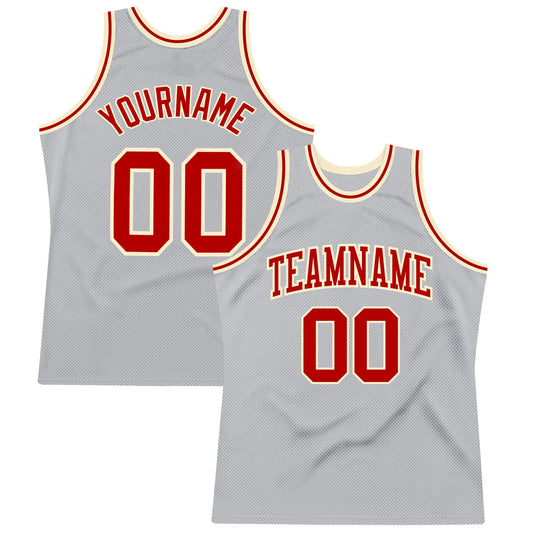 Custom Gray Red-Cream Authentic Throwback Basketball Jersey - Main View