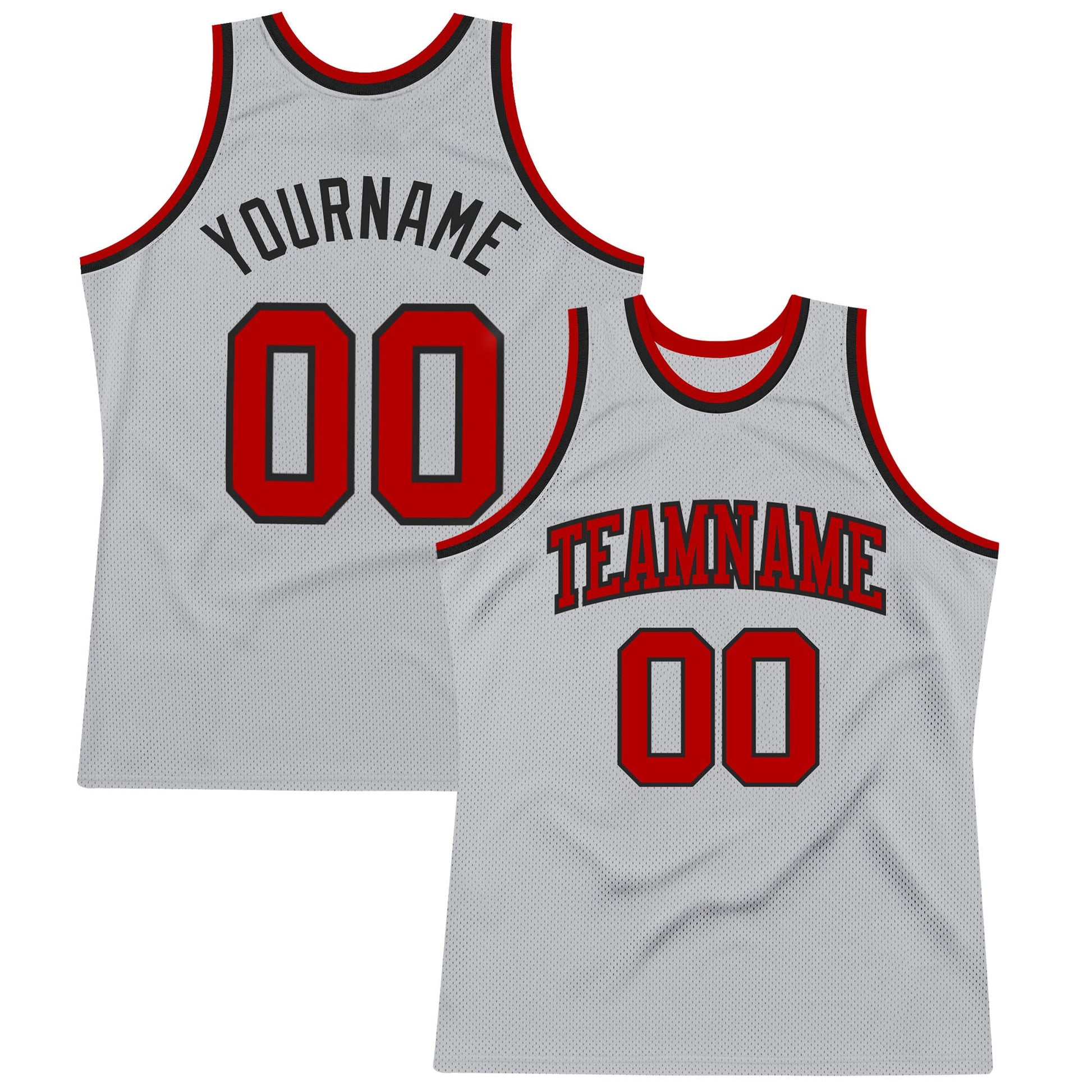 Custom Gray Red-Black Authentic Throwback Basketball Jersey - Main View