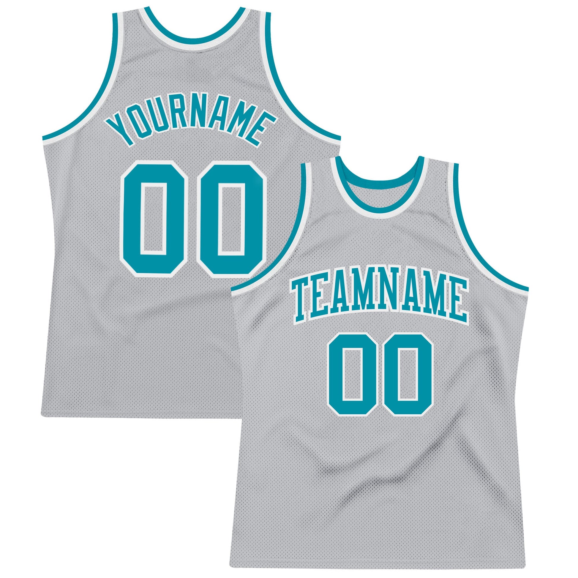 Custom Gray Teal-White Authentic Throwback Basketball Jersey - Main View