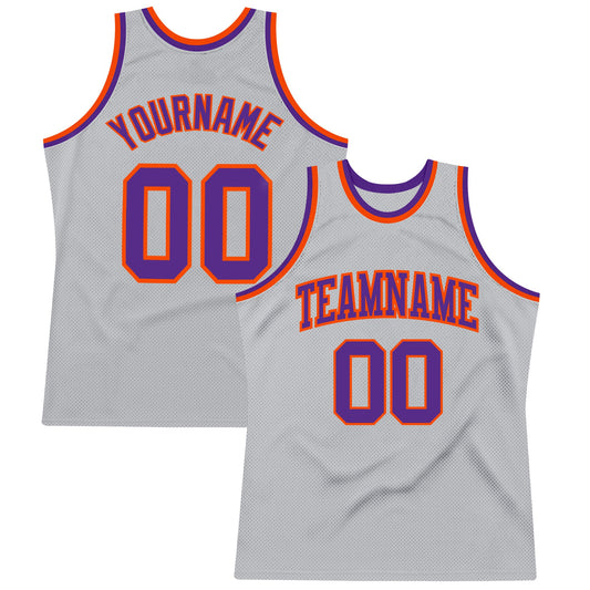 Custom Gray Purple-Orange Authentic Throwback Basketball Jersey - Main View