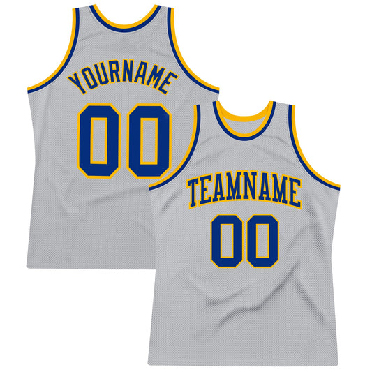Custom Gray Royal-Gold Authentic Throwback Basketball Jersey - Main View