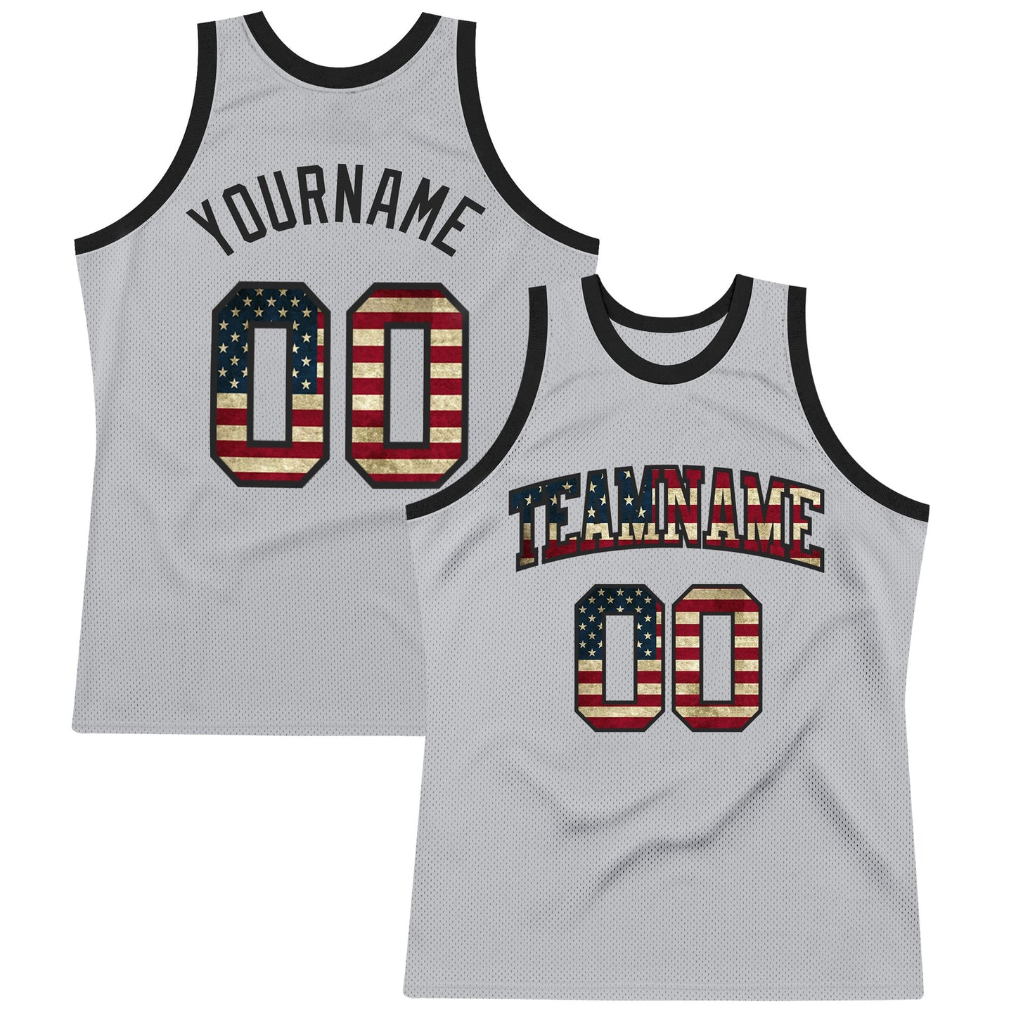 Custom Gray Vintage USA Flag-Black Authentic Throwback Basketball Jersey - Main View