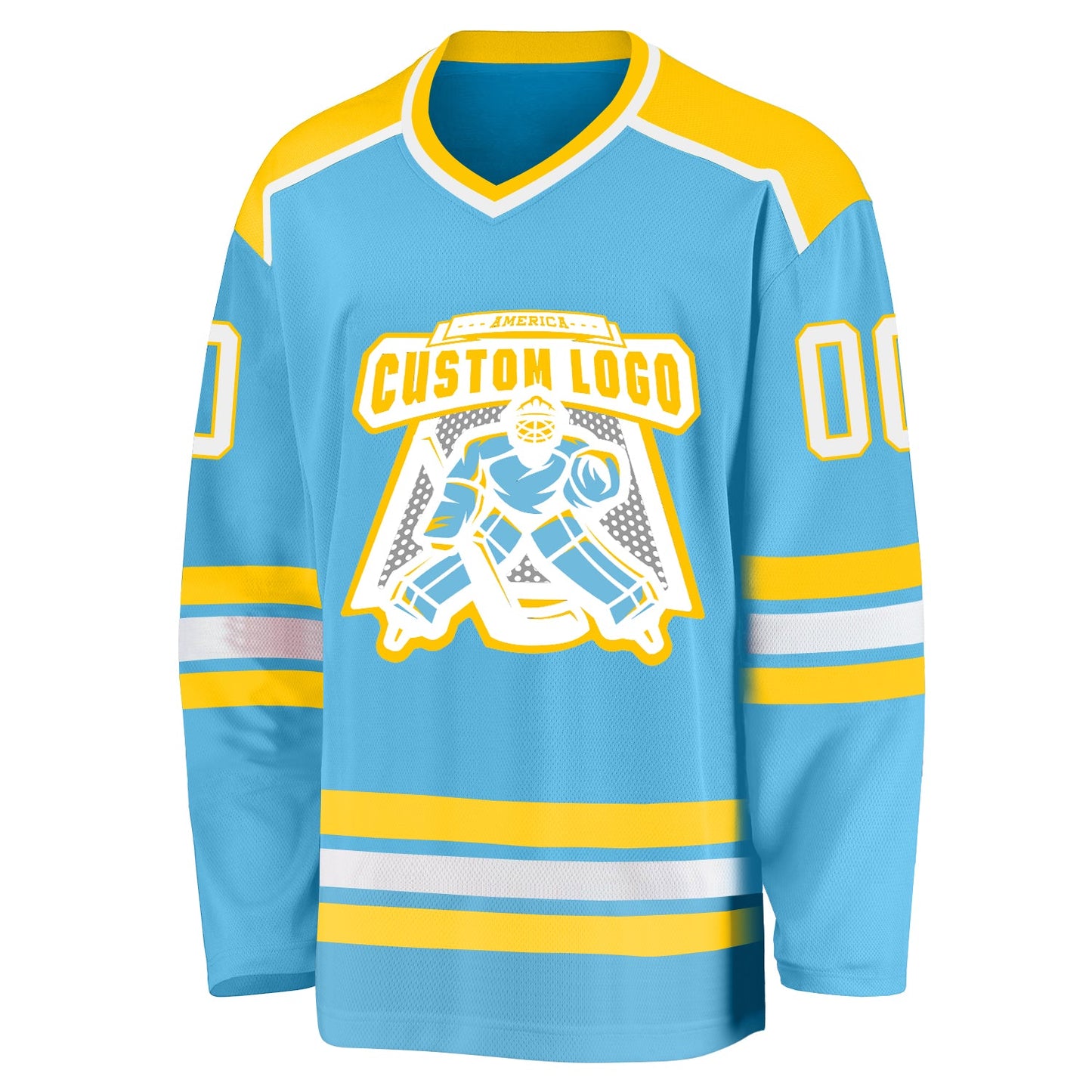 Custom Sky Blue White-Gold Hockey Jersey view 2