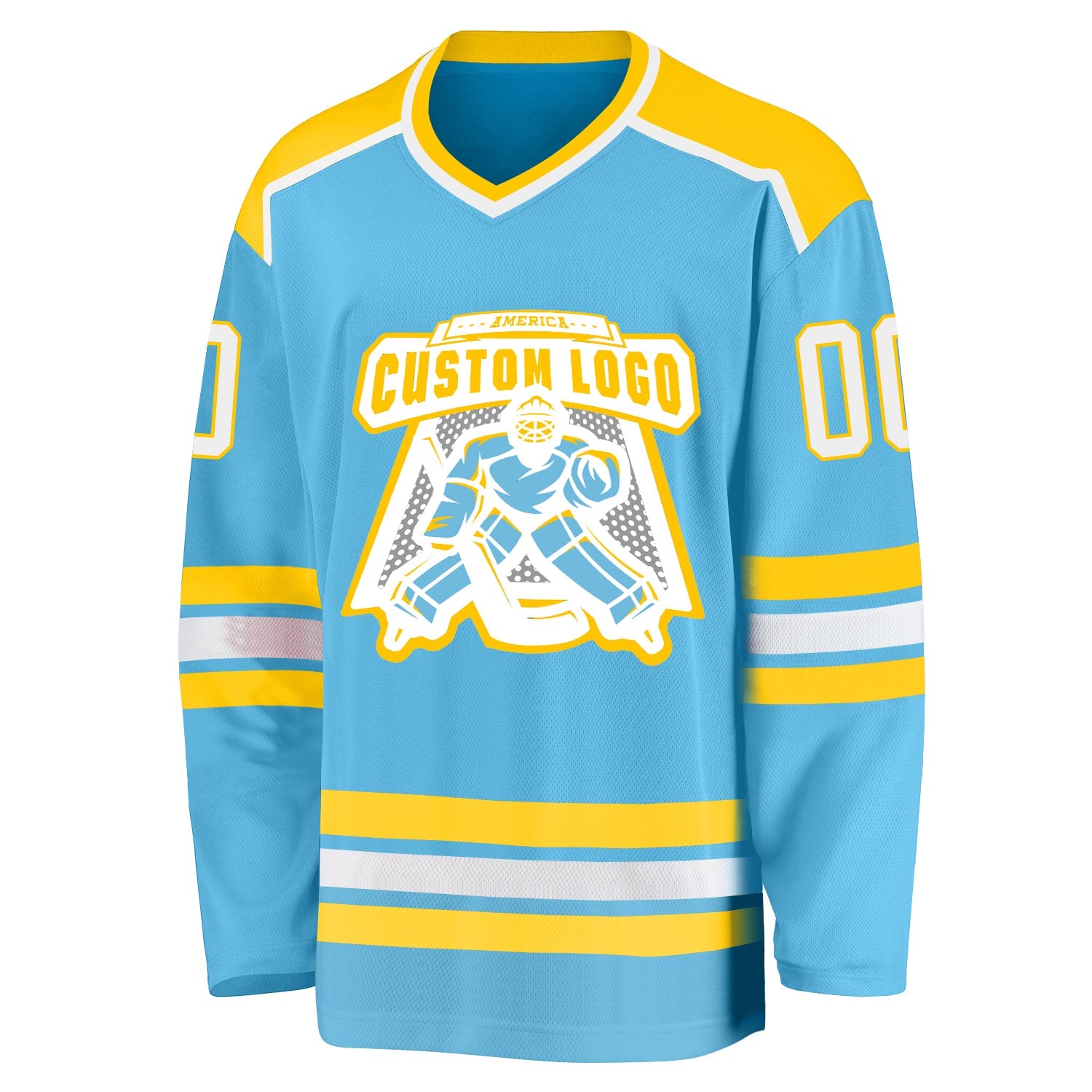 Custom Sky Blue White-Gold Hockey Jersey view 2
