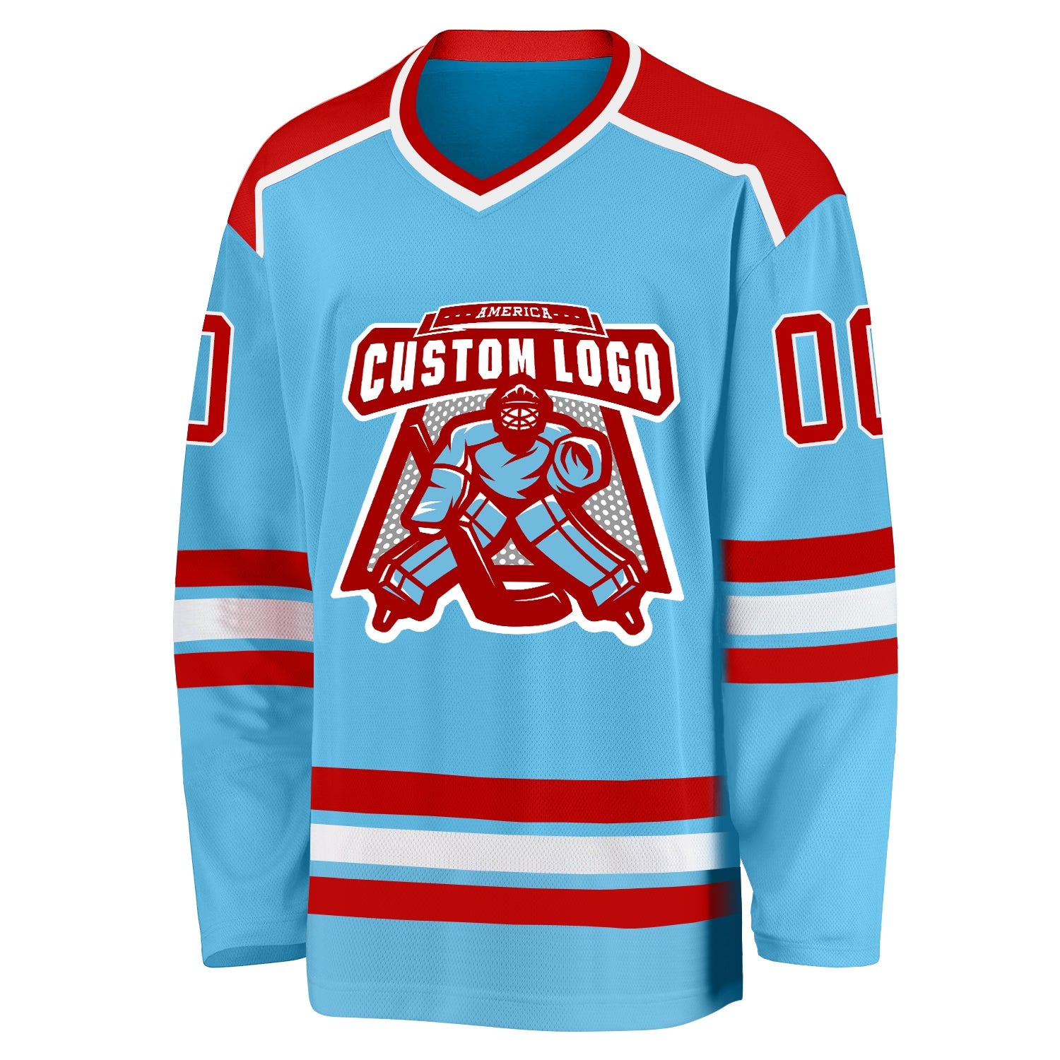 Custom Sky Blue Red-White Hockey Jersey view 2