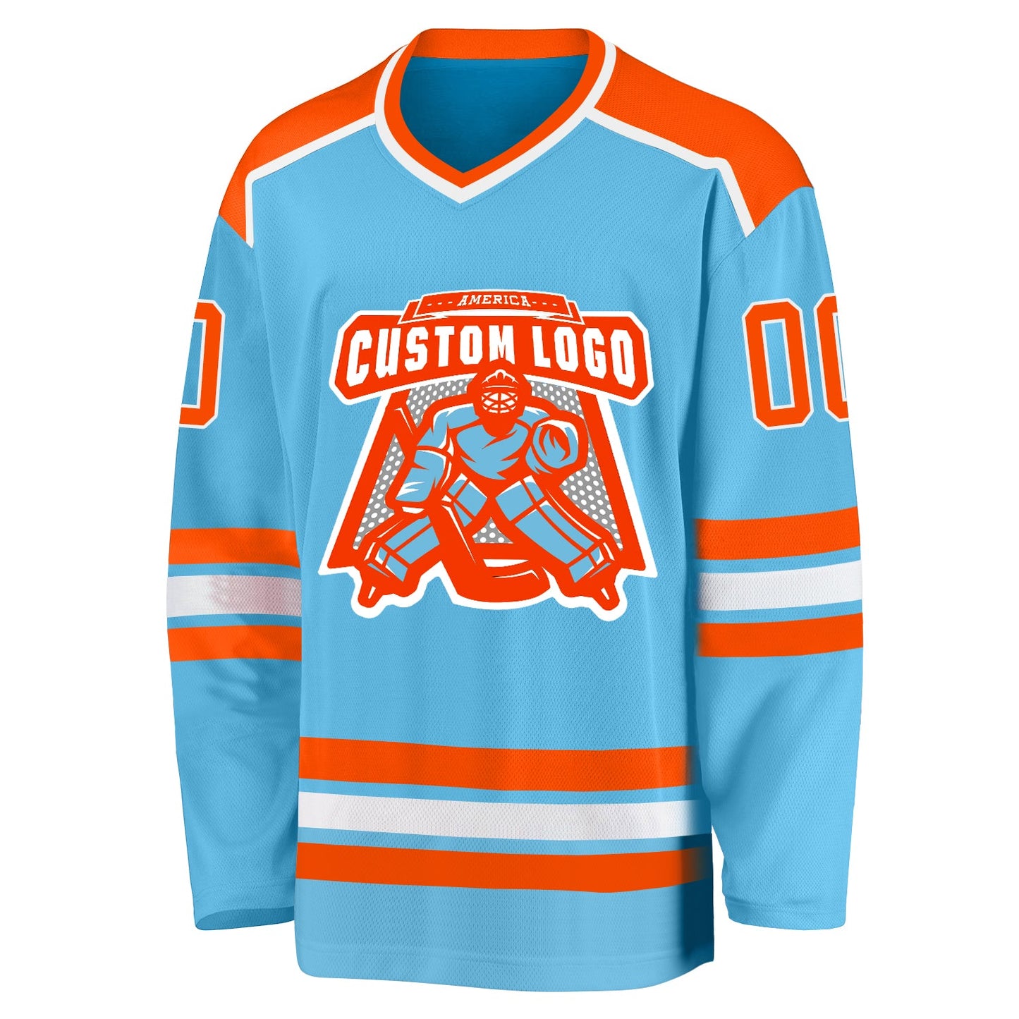 Custom Sky Blue Orange-White Hockey Jersey view 2