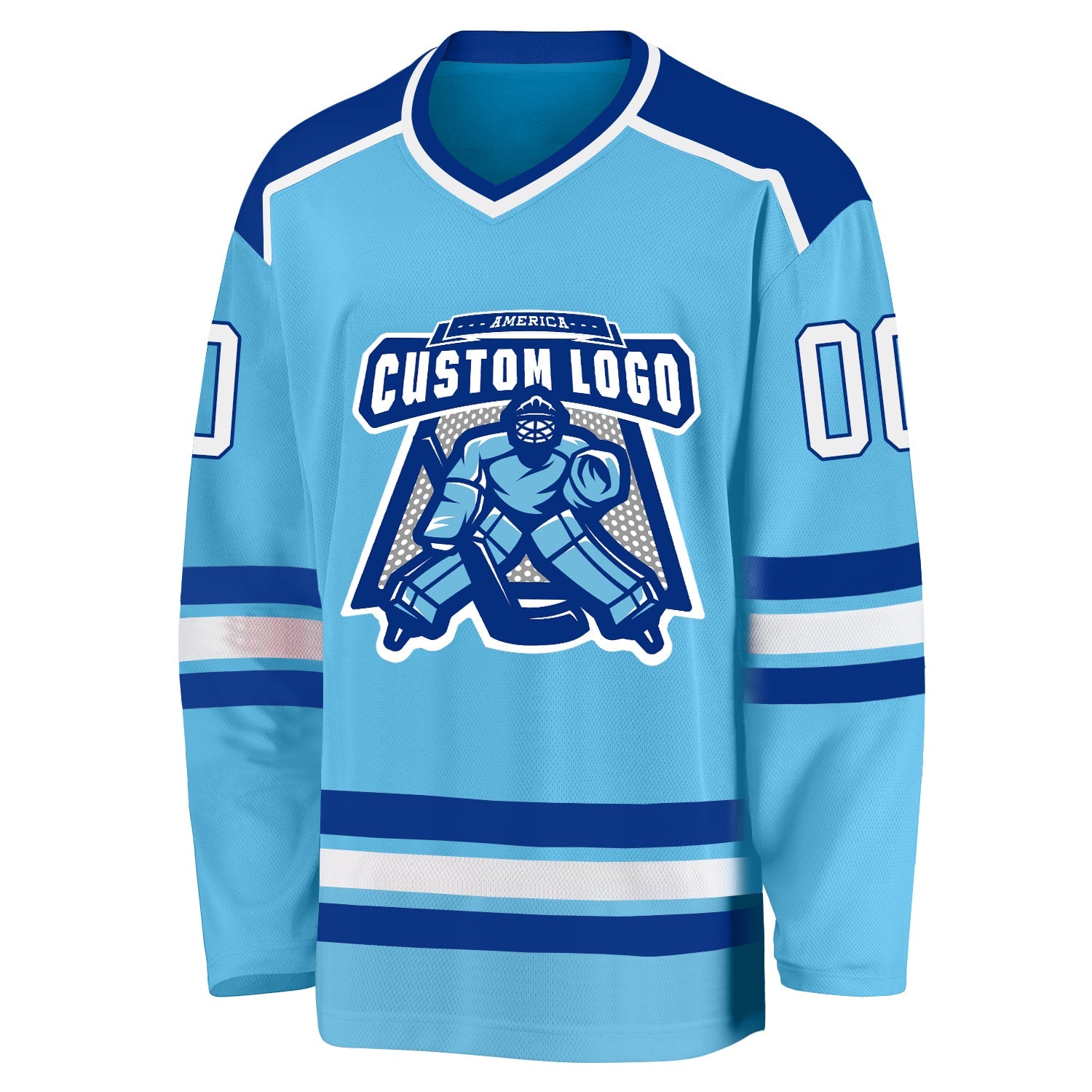 Custom Sky Blue White-Royal Hockey Jersey view 2