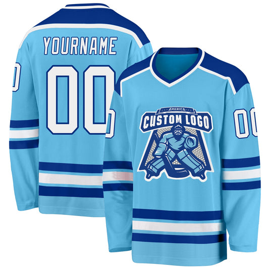 Custom Sky Blue White-Royal Hockey Jersey - Main View
