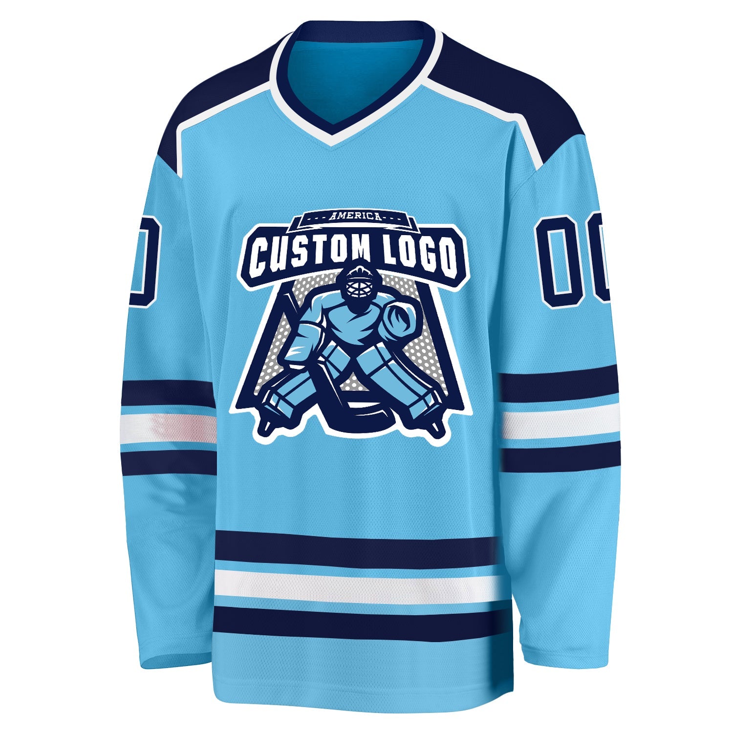 Custom Sky Blue Navy-White Hockey Jersey view 2