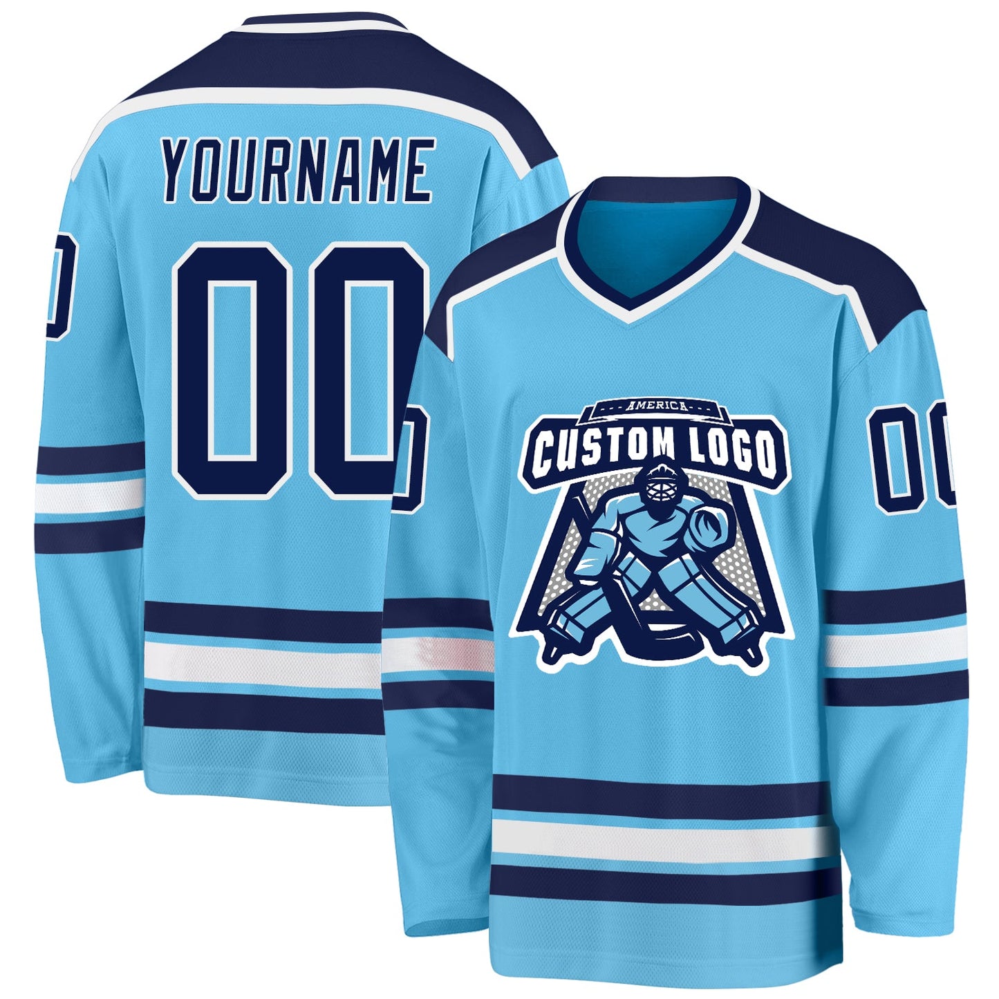 Custom Sky Blue Navy-White Hockey Jersey - Main View