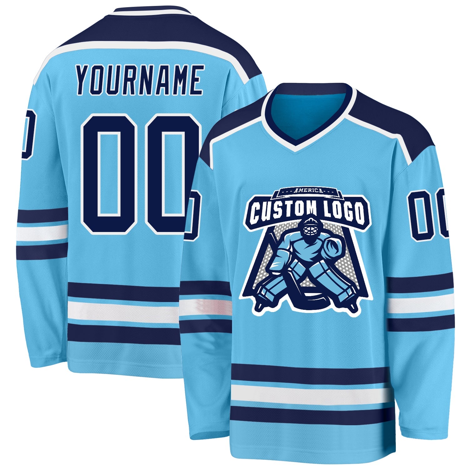 Custom Sky Blue Navy-White Hockey Jersey - Main View