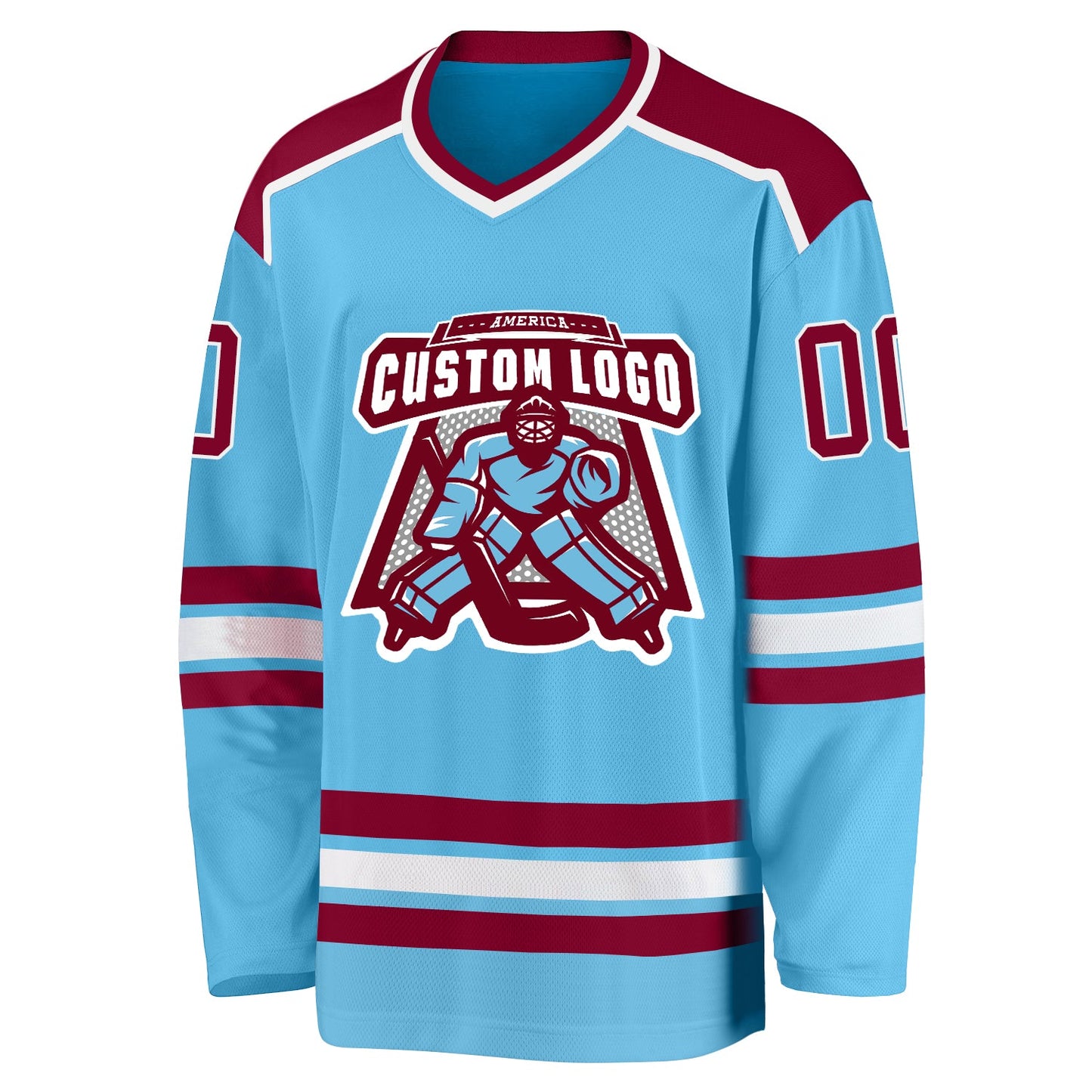 Custom Sky Blue Maroon-White Hockey Jersey view 2