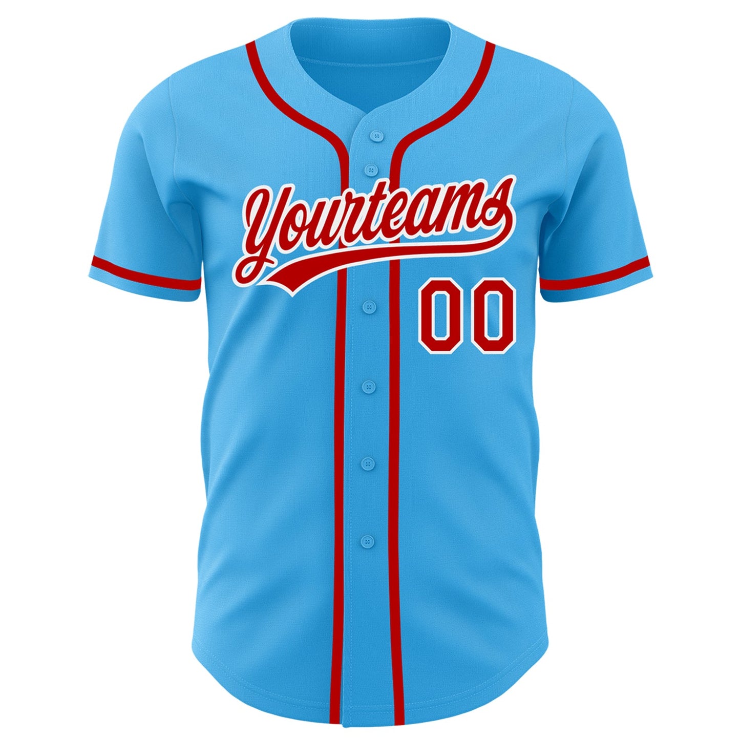 Custom Sky Blue Red-White Authentic Baseball Jersey view 2