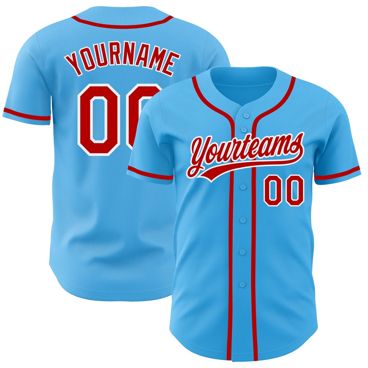 Custom Sky Blue Red-White Authentic Baseball Jersey - Main View