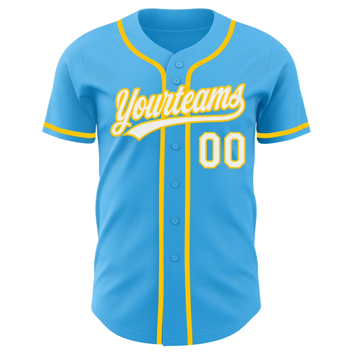 Custom Sky Blue White-Yellow Authentic Baseball Jersey view 2