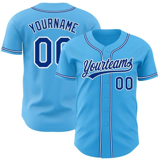 Custom Sky Blue Royal-White Authentic Baseball Jersey - Main View