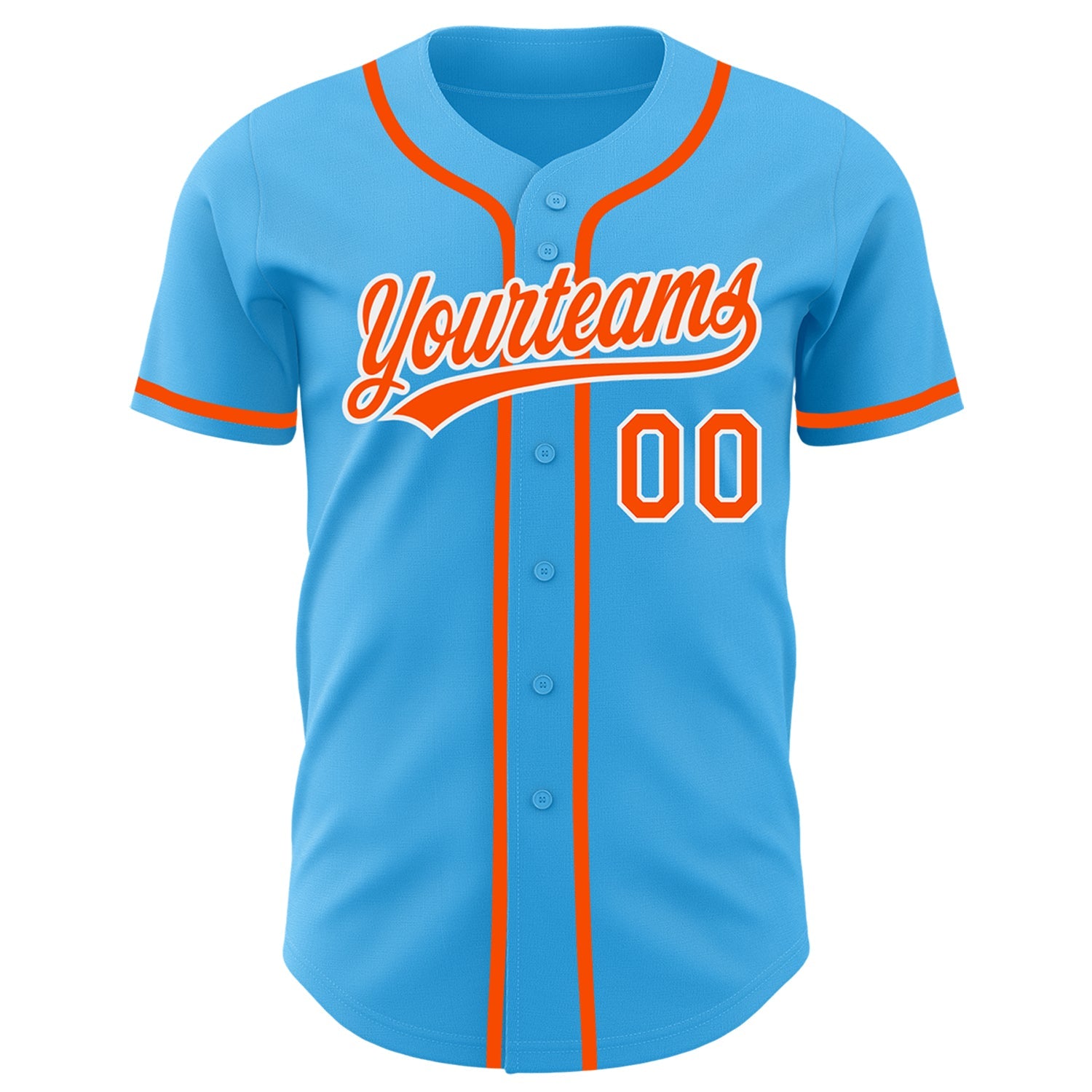 Custom Sky Blue Orange-White Authentic Baseball Jersey view 2