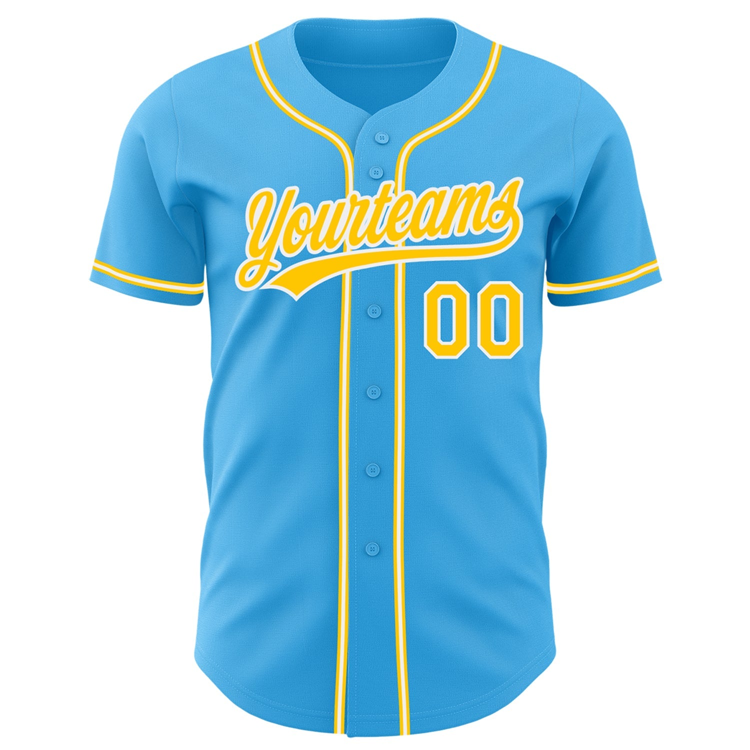 Custom Sky Blue Yellow-White Authentic Baseball Jersey view 2