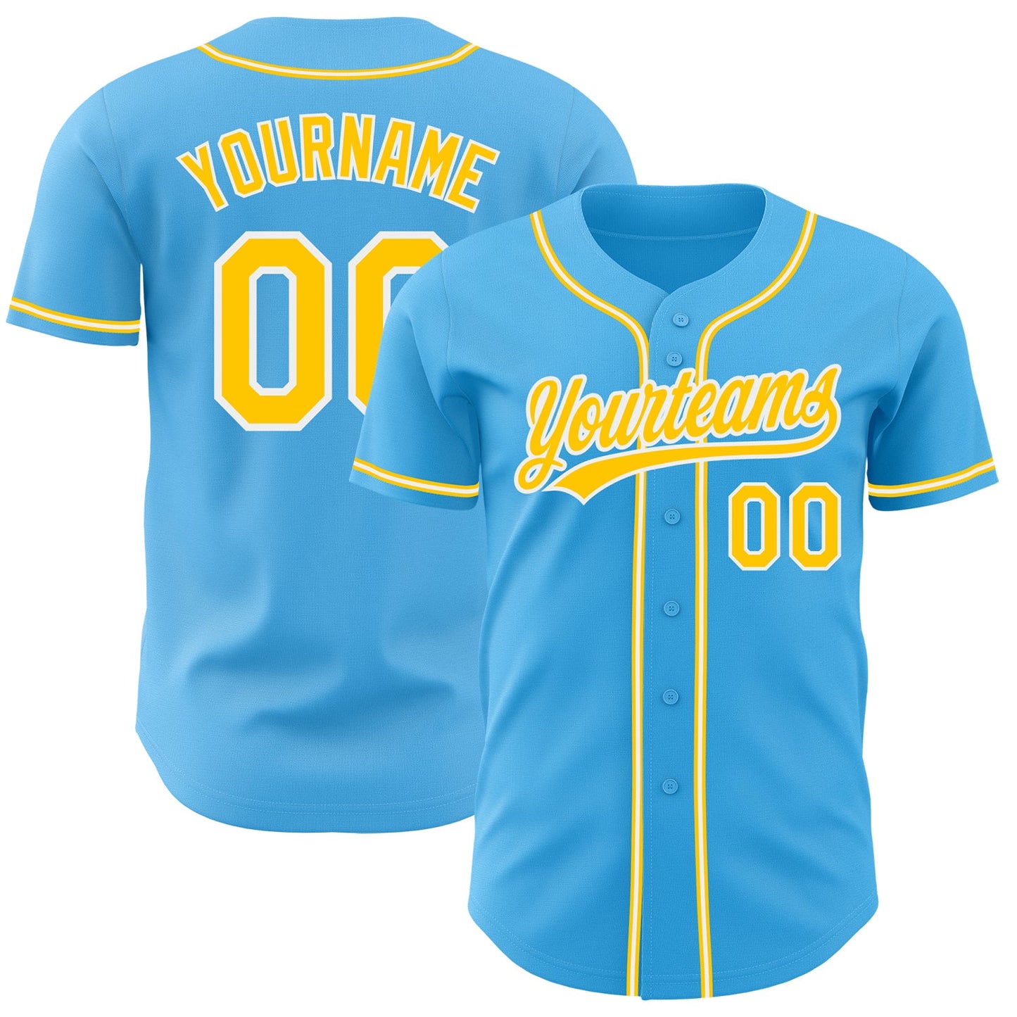 Custom Sky Blue Yellow-White Authentic Baseball Jersey - Main View