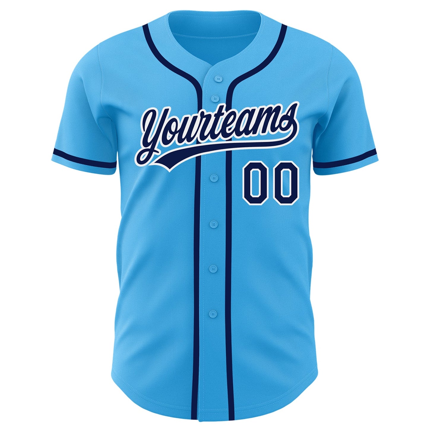 Custom Sky Blue Navy-White Authentic Baseball Jersey view 2