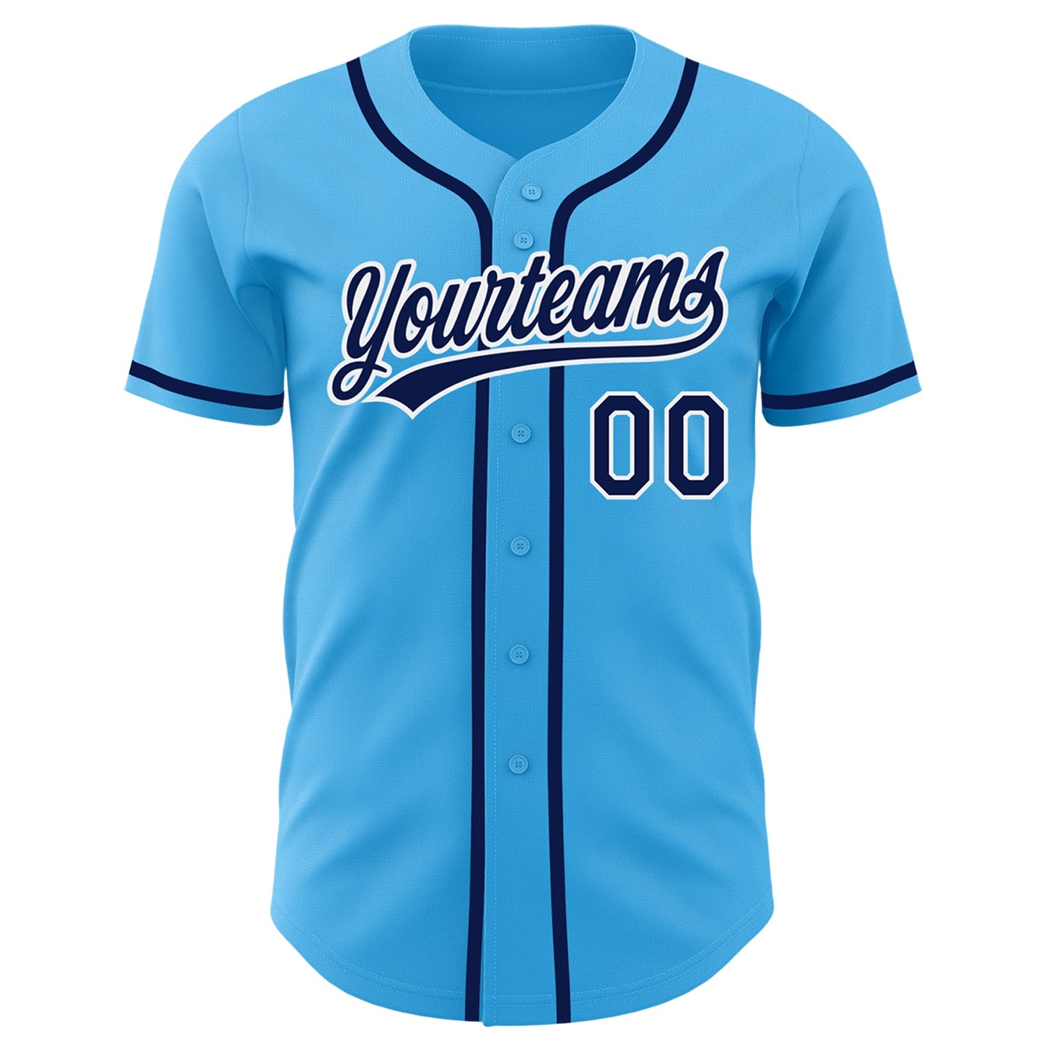 Custom Sky Blue Navy-White Authentic Baseball Jersey view 2