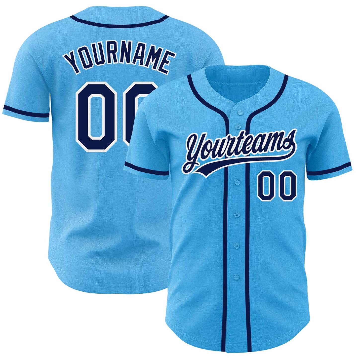 Custom Sky Blue Navy-White Authentic Baseball Jersey - Main View