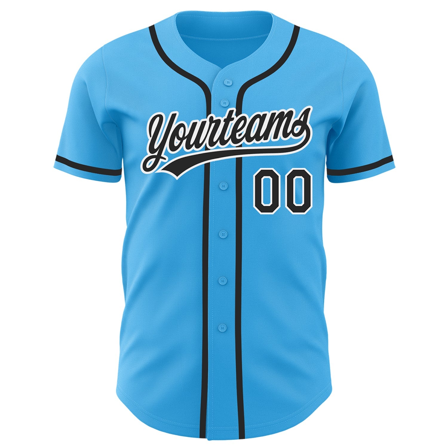 Custom Sky Blue Black-White Authentic Baseball Jersey view 2