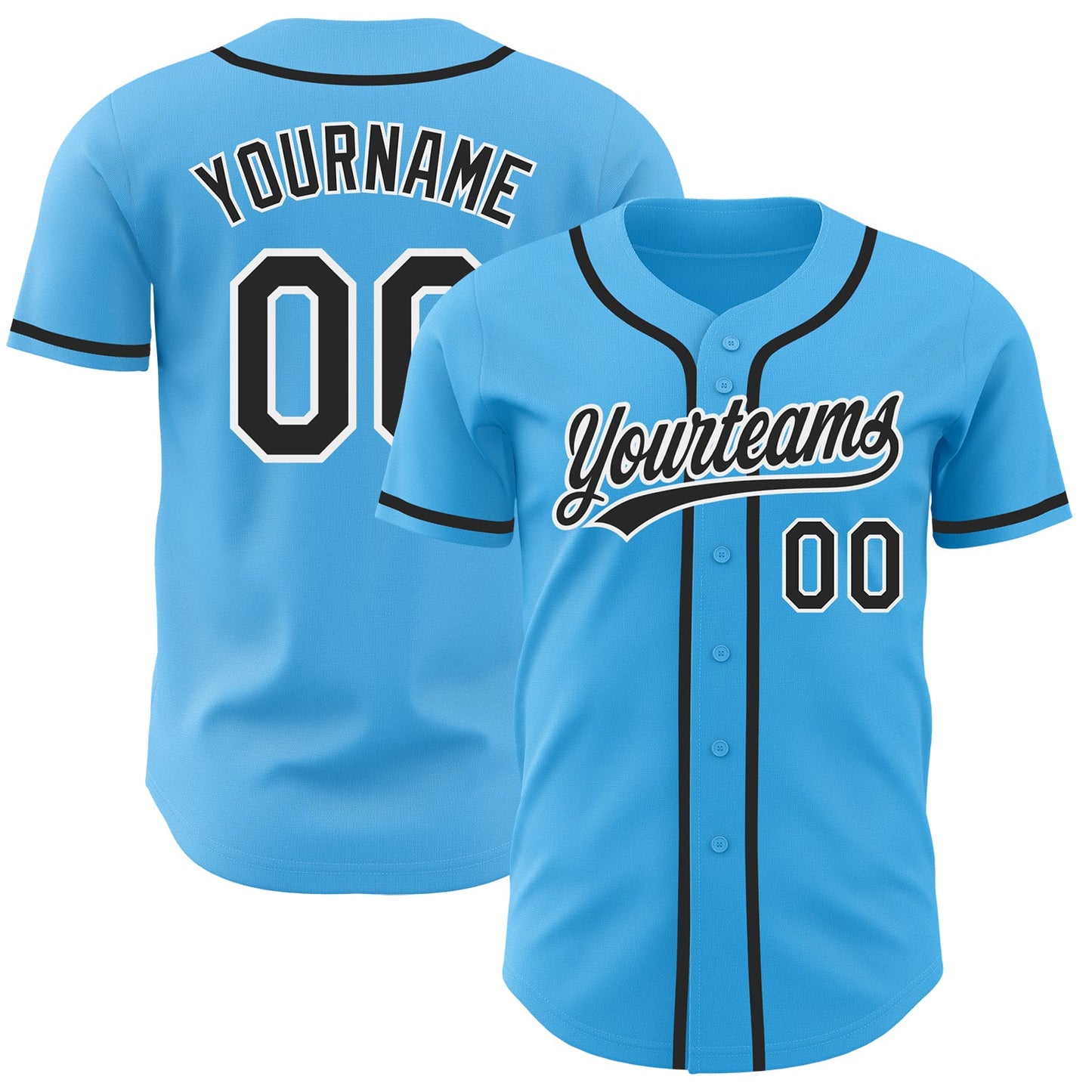 Custom Sky Blue Black-White Authentic Baseball Jersey - Main View