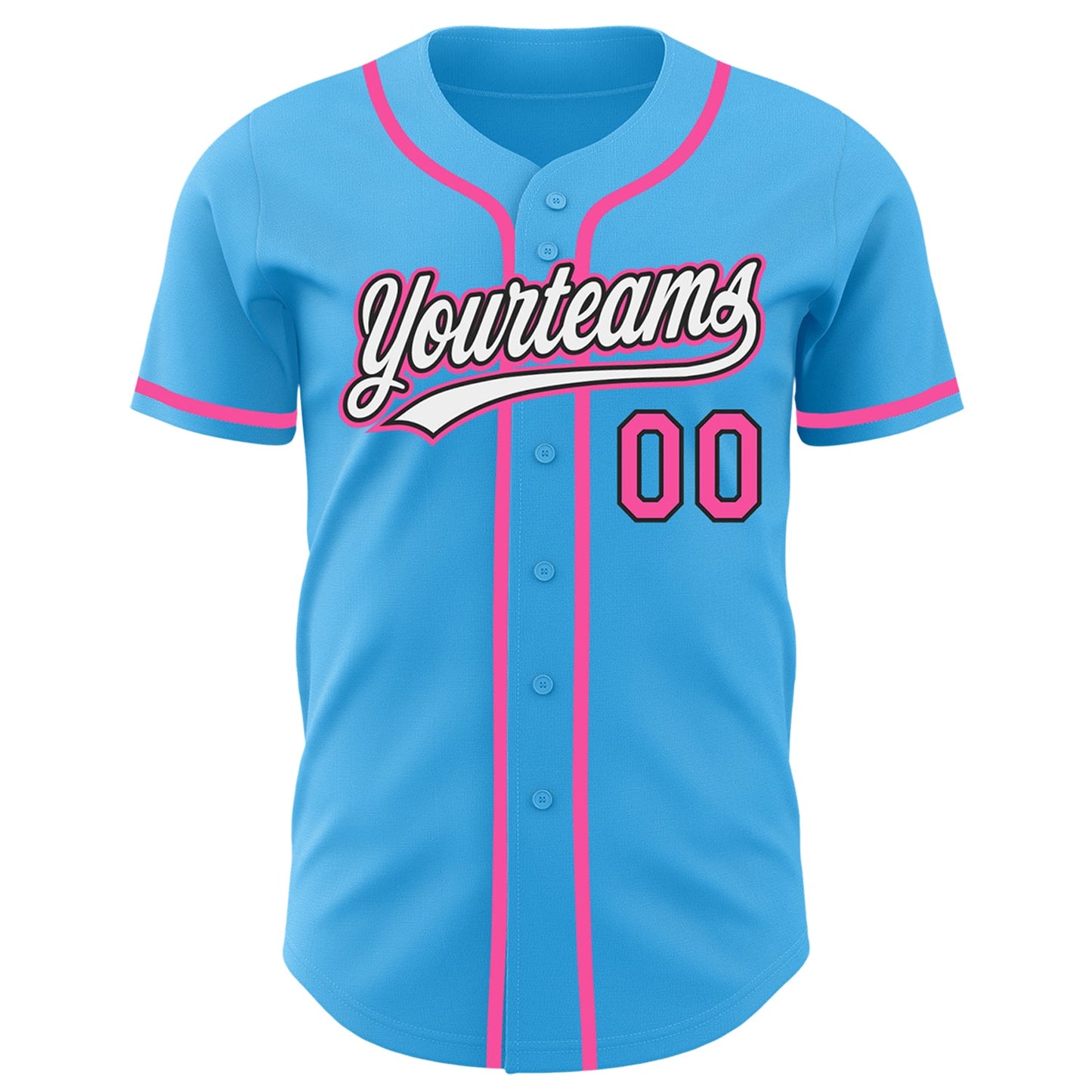 Custom Sky Blue Pink-Black Authentic Baseball Jersey view 3