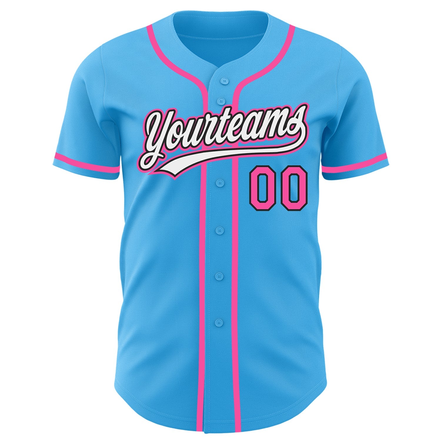 Custom Sky Blue Pink-Black Authentic Baseball Jersey view 3