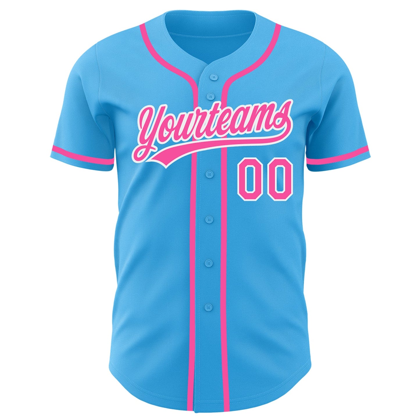 Custom Sky Blue Pink-White Authentic Baseball Jersey view 2