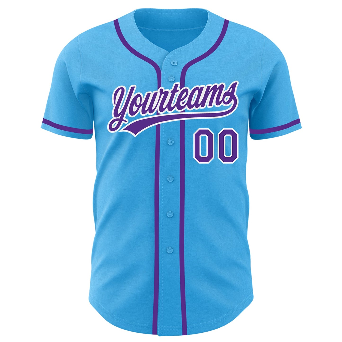 Custom Sky Blue Purple-White Authentic Baseball Jersey view 2