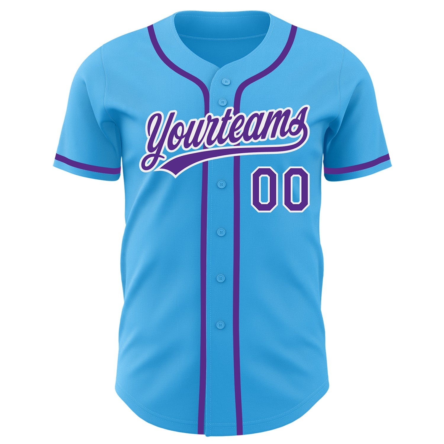 Custom Sky Blue Purple-White Authentic Baseball Jersey view 2