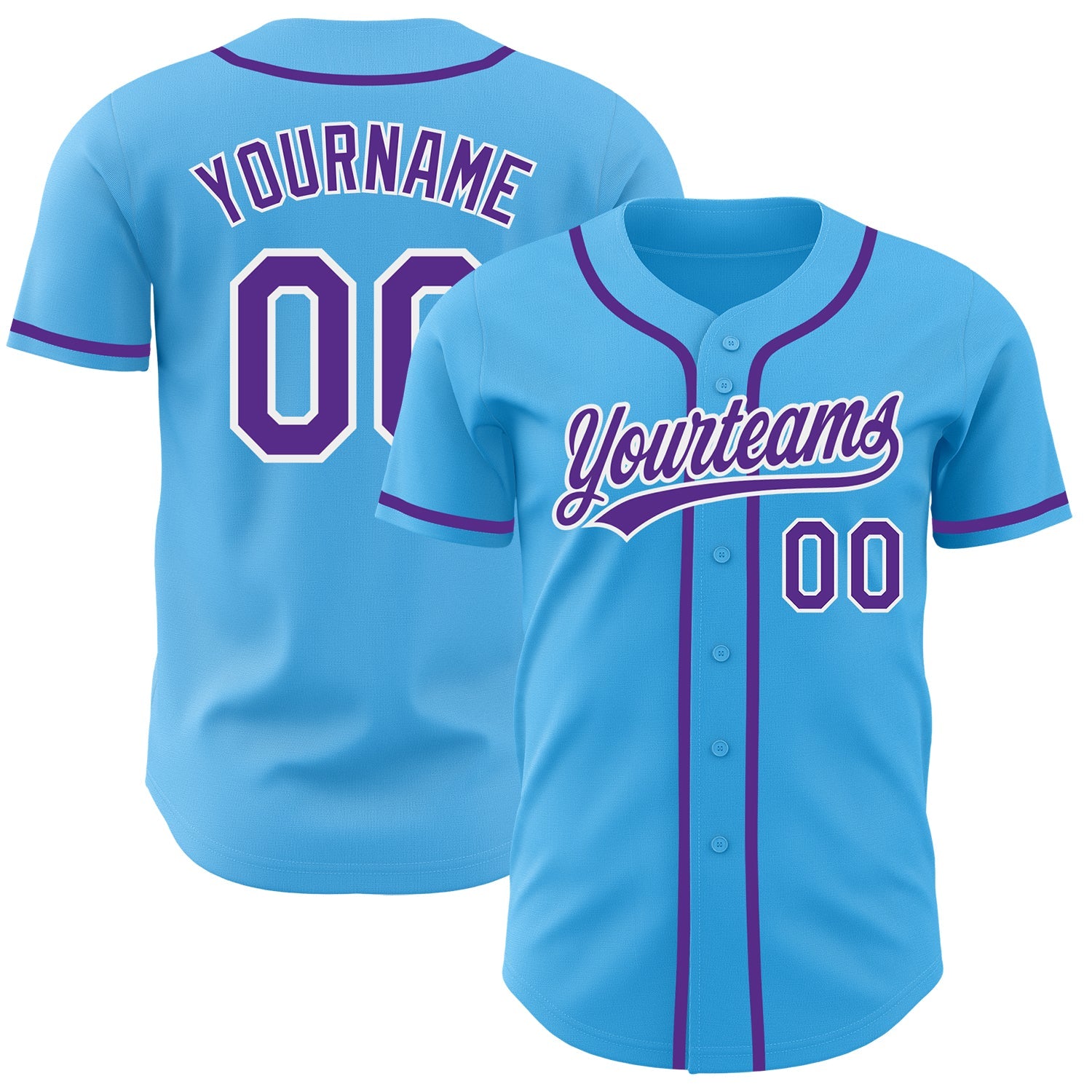 Custom Sky Blue Purple-White Authentic Baseball Jersey - Main View
