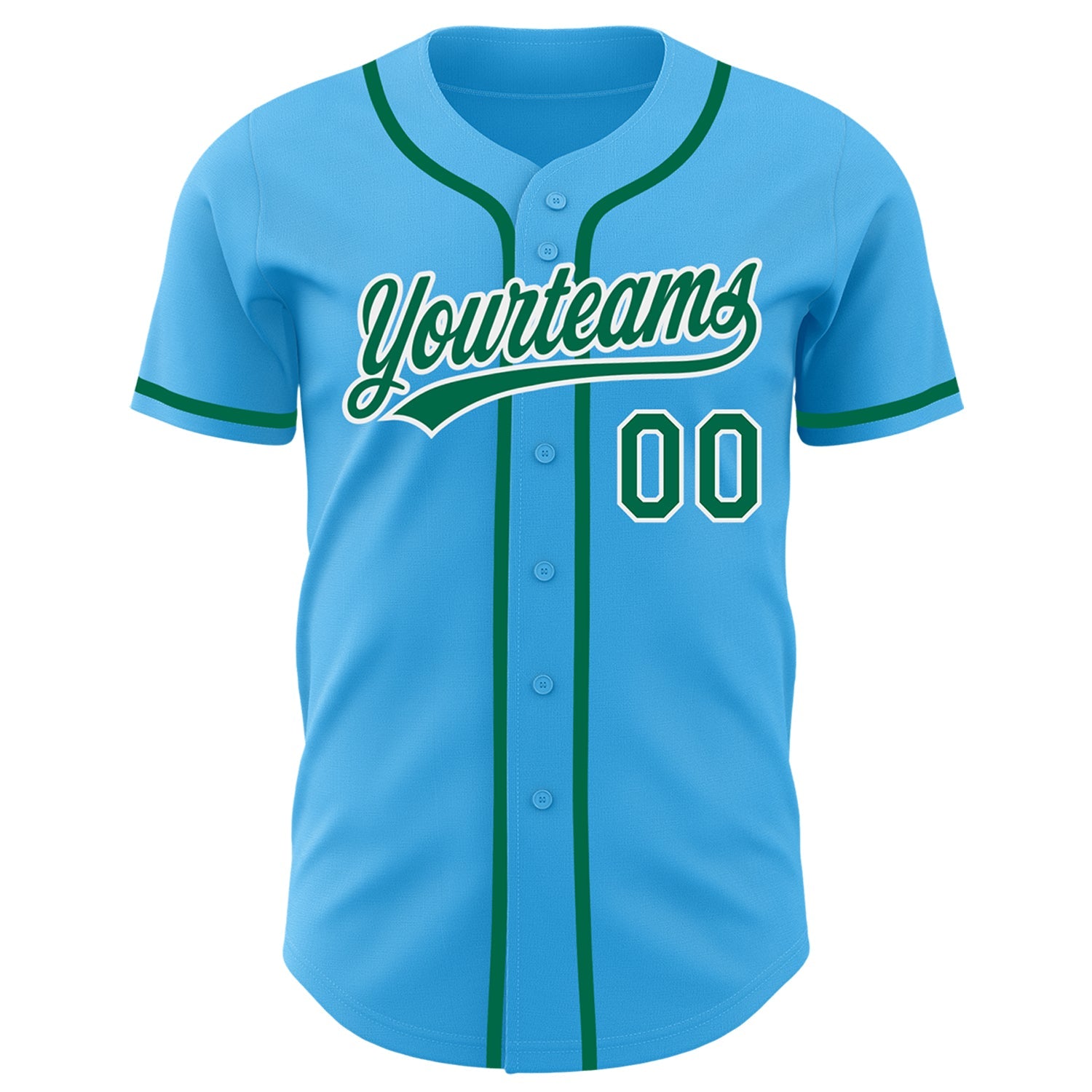 Custom Sky Blue Kelly Green-White Authentic Baseball Jersey view 2