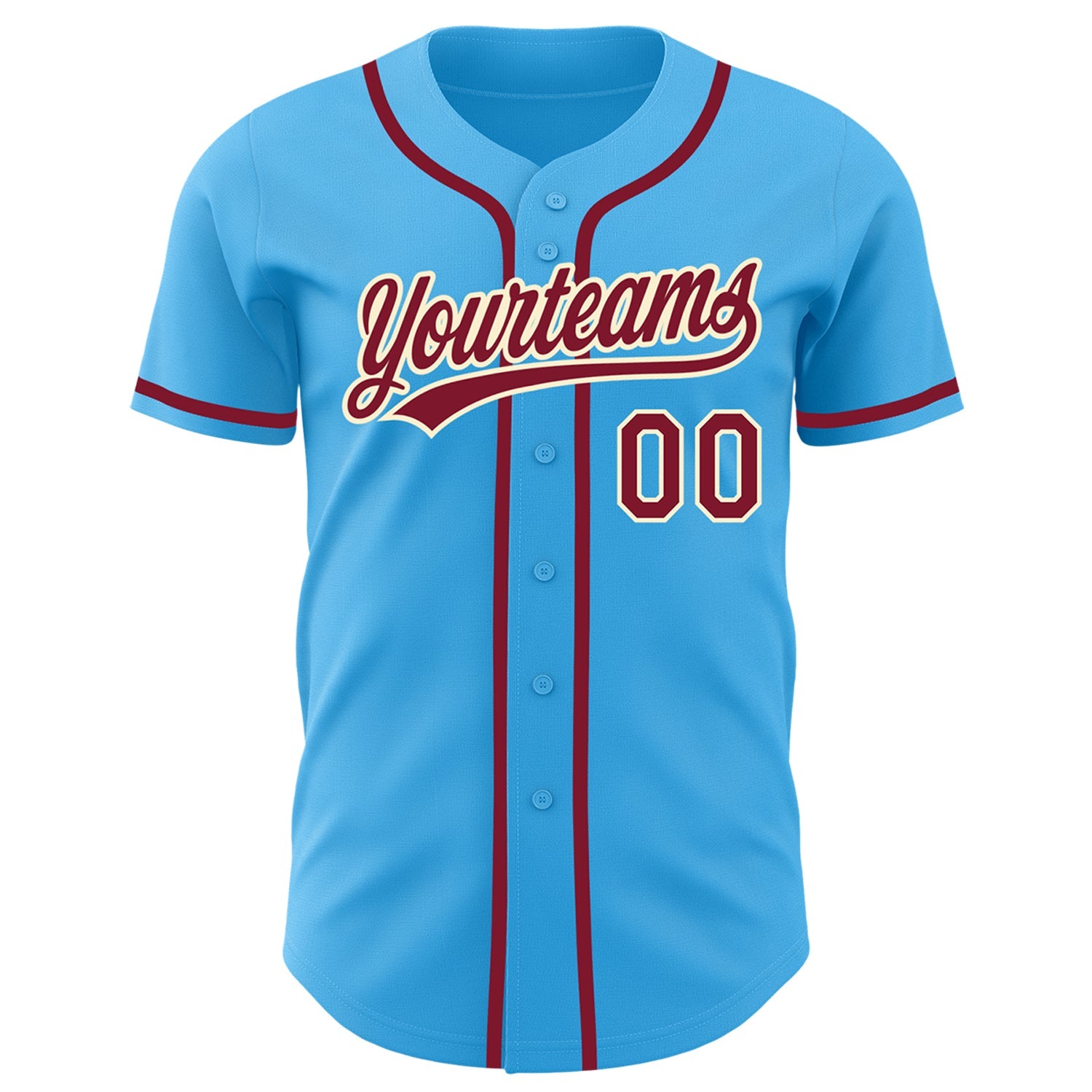 Custom Sky Blue Crimson-Cream Authentic Baseball Jersey view 2
